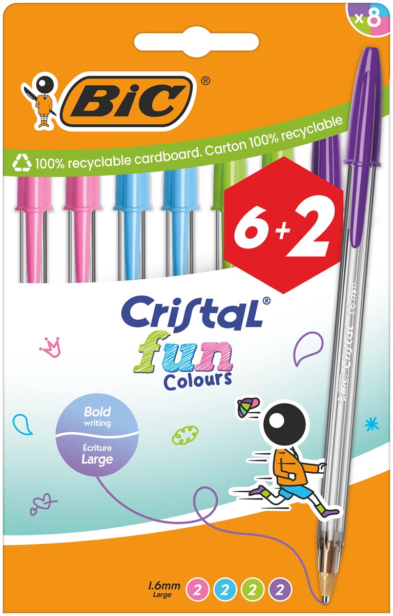 6+2 gratis Bic Cristal Fun pennen
