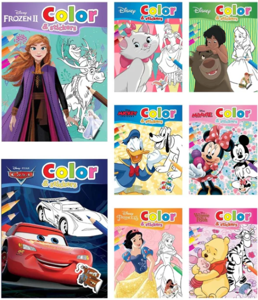 Walt Disney color boek + stickers 8 ass.