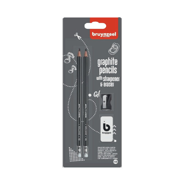 Bruynzeel 2 HB grafietpotl.-slijper-gum