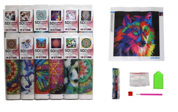 Diamond painting 30 x 30 cm.12 ass. 9435