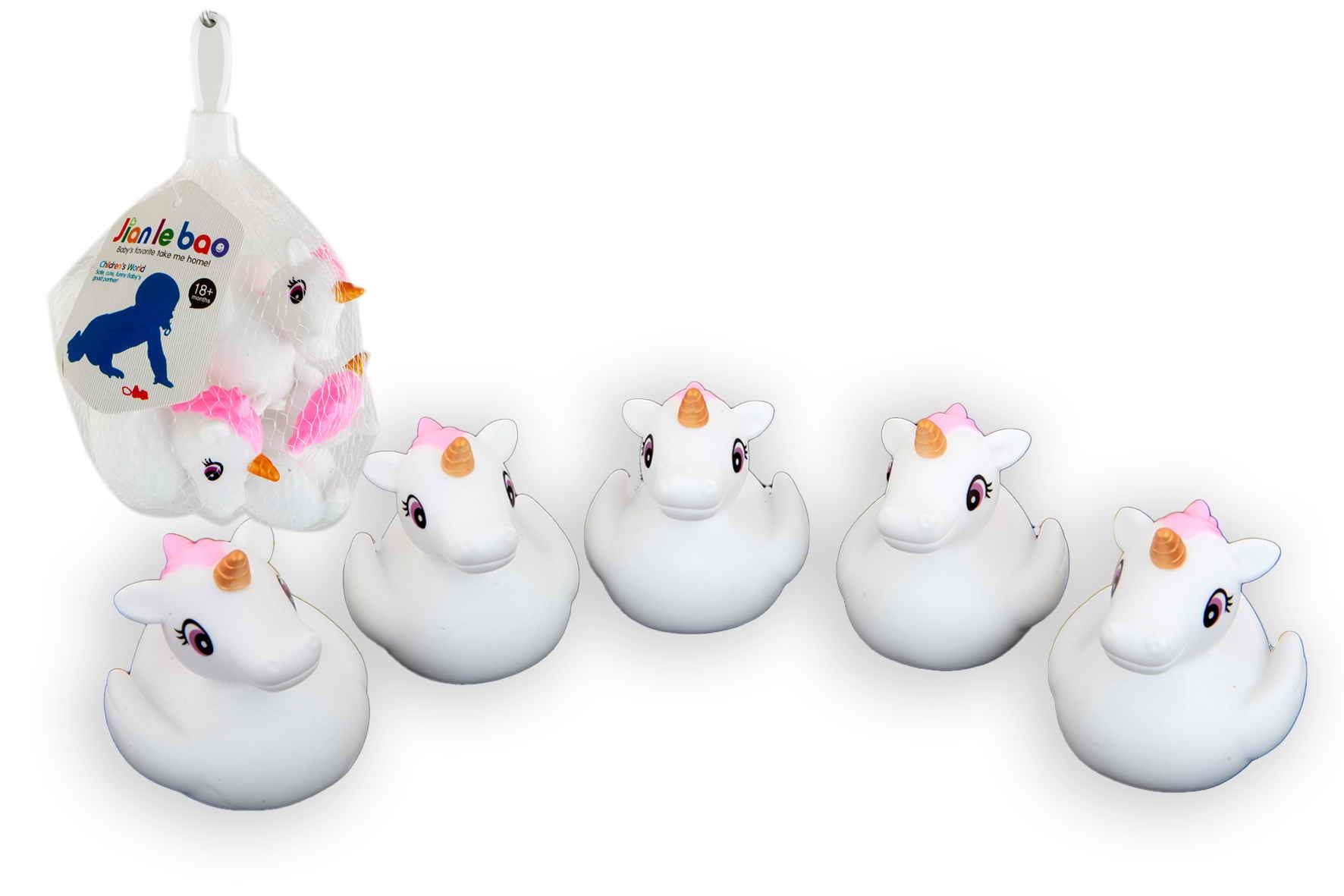 5 Eenhoorn badfiguren in net 8490