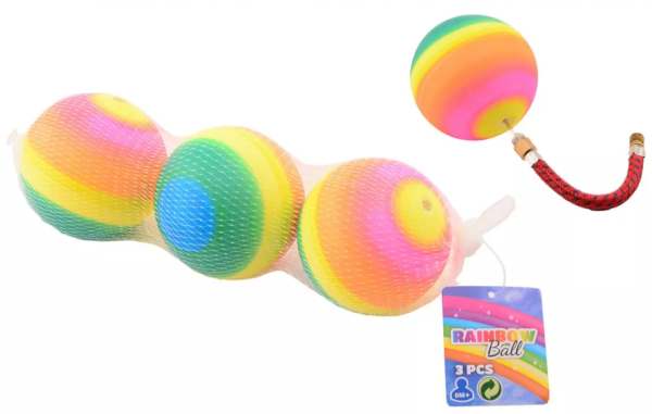 3 Regenboog ballen 8cm in net 29626