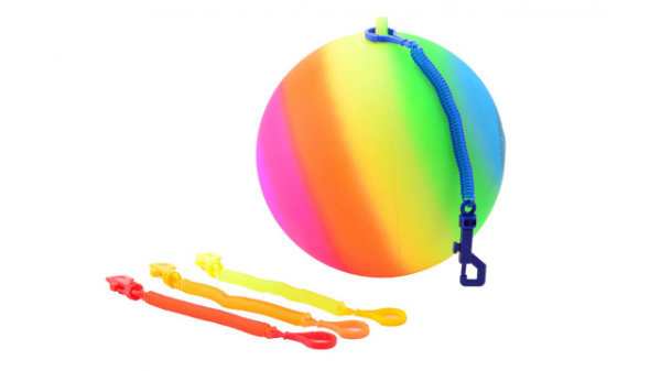 Regenboogbal maat 5 met koord 29621