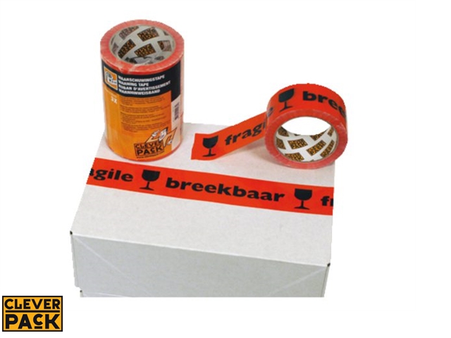 3 rol verpakkingstape bedrukt breekbaar