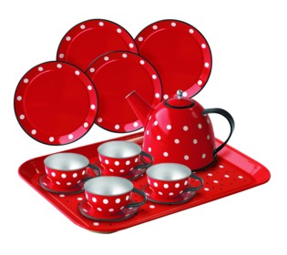 Tinnen theeset Polkadot in koffer 36492