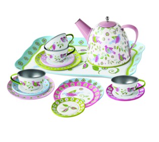 Tinnen theeset Vogel in koffer 36355