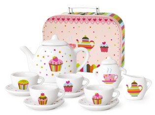 Theeset porselein in koffer cupcake36379