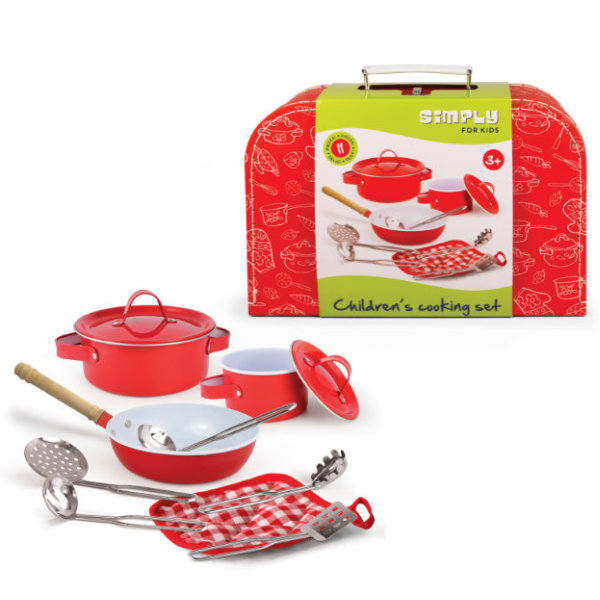 Kookset rood metaal 8 dlg in koffer