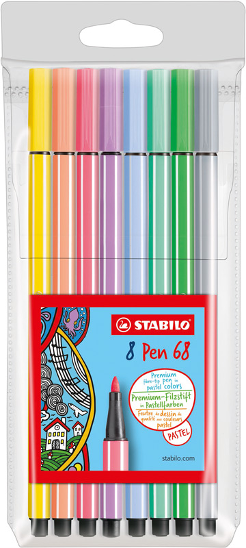 8 Stabilo pen 68 pastel in etui 68/8-01