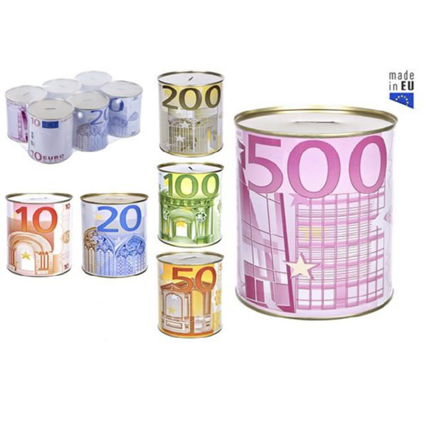 6 Metalen spaarpot eurobiljet print XL