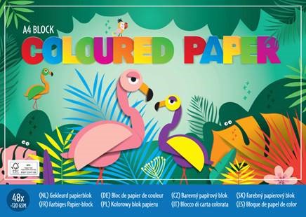 Blok met 48 vel gekleurd papier A4 Flami