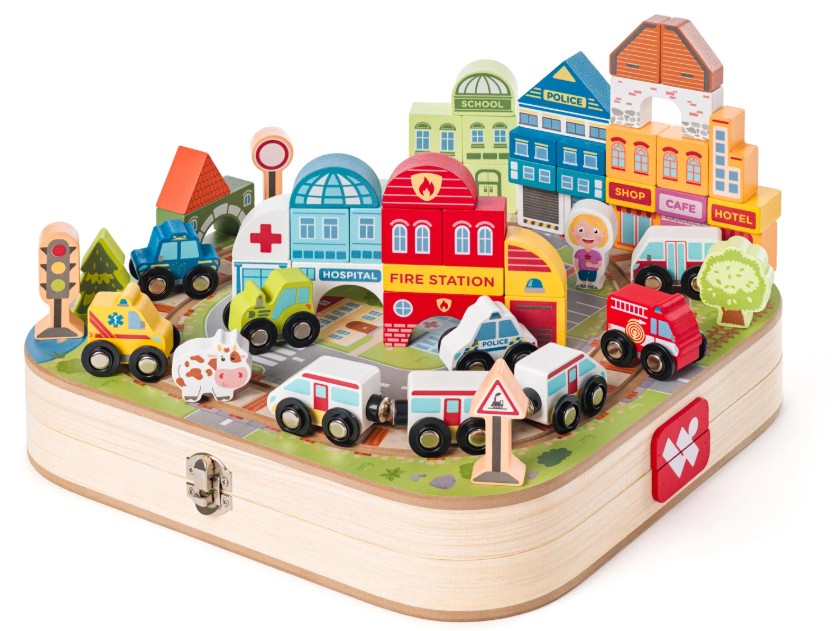 Woody koffer met blokken en trein 92143